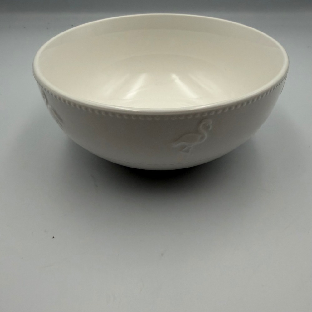Pfaltzgraff Flamingo White Embossed Stoneware Cereal Bowl 6 Inch Coastal Decor